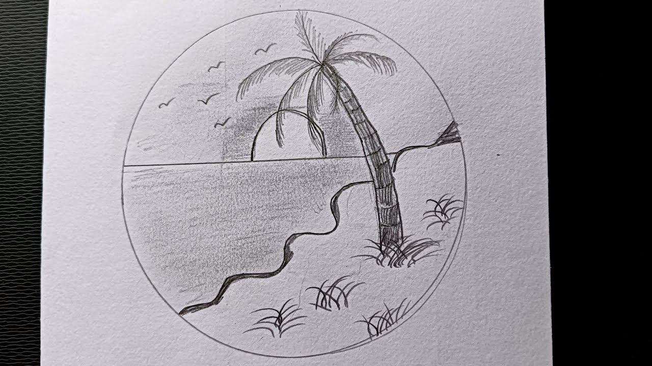 Circle scenery drawing / easy pencil drawing in circle easy step by step 