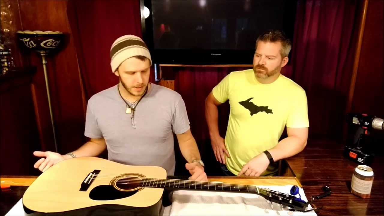 Rogue RA-090 Acoustic - How to restring with Elixir Polywebs and upgrade the bridge