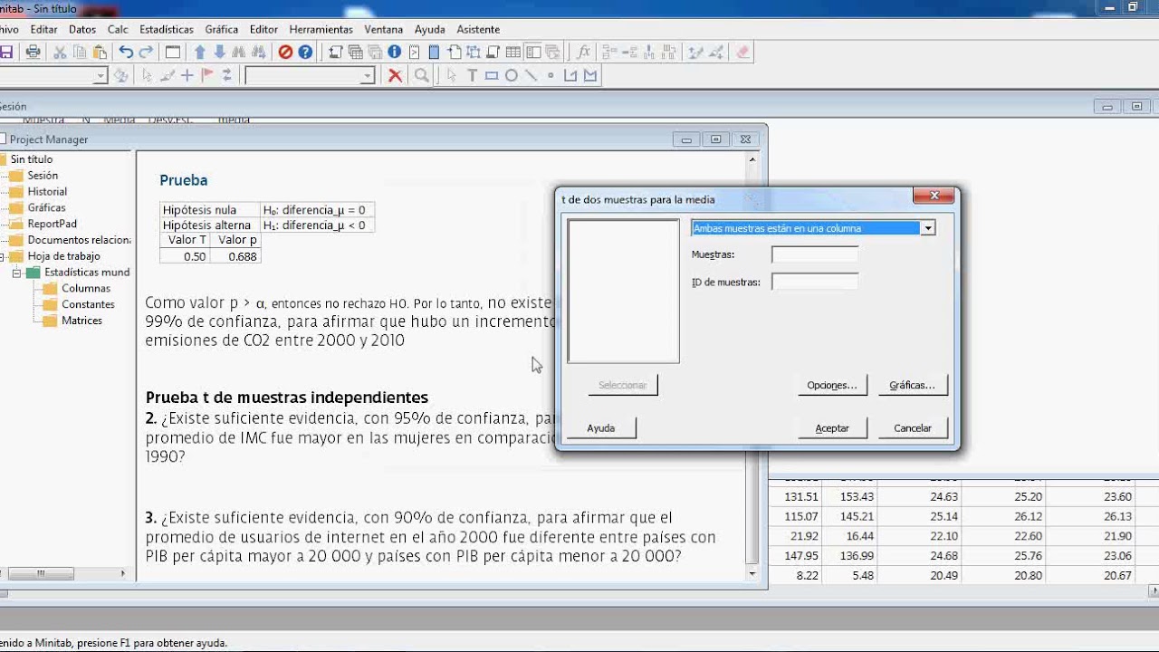 Prueba t de Student, Minitab 18