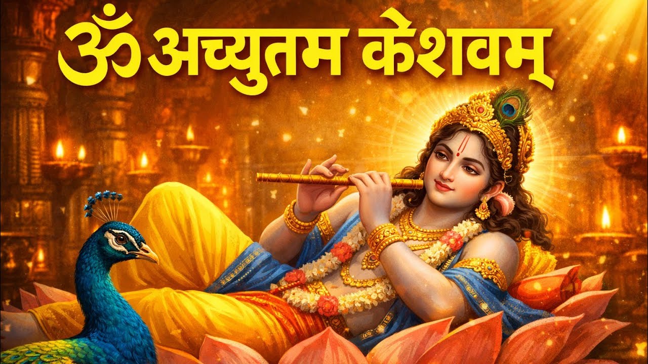 🦚Achyutam Keshavam Krishna Damodaram | Divine Sanskrit Stuti | Peaceful Krishna Bhajan 🙏