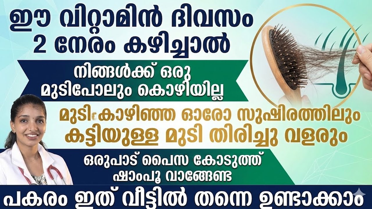 ഈ വിറ്റാമിൻ ദിവസം രണ്ടു നേരം കഴിച്ചാൽ ഒരു മുടി പോലും കൊഴിയില്ല. ഈ ഒരു ഒറ്റമൂലി ചെയ്തു നോക്കു..??