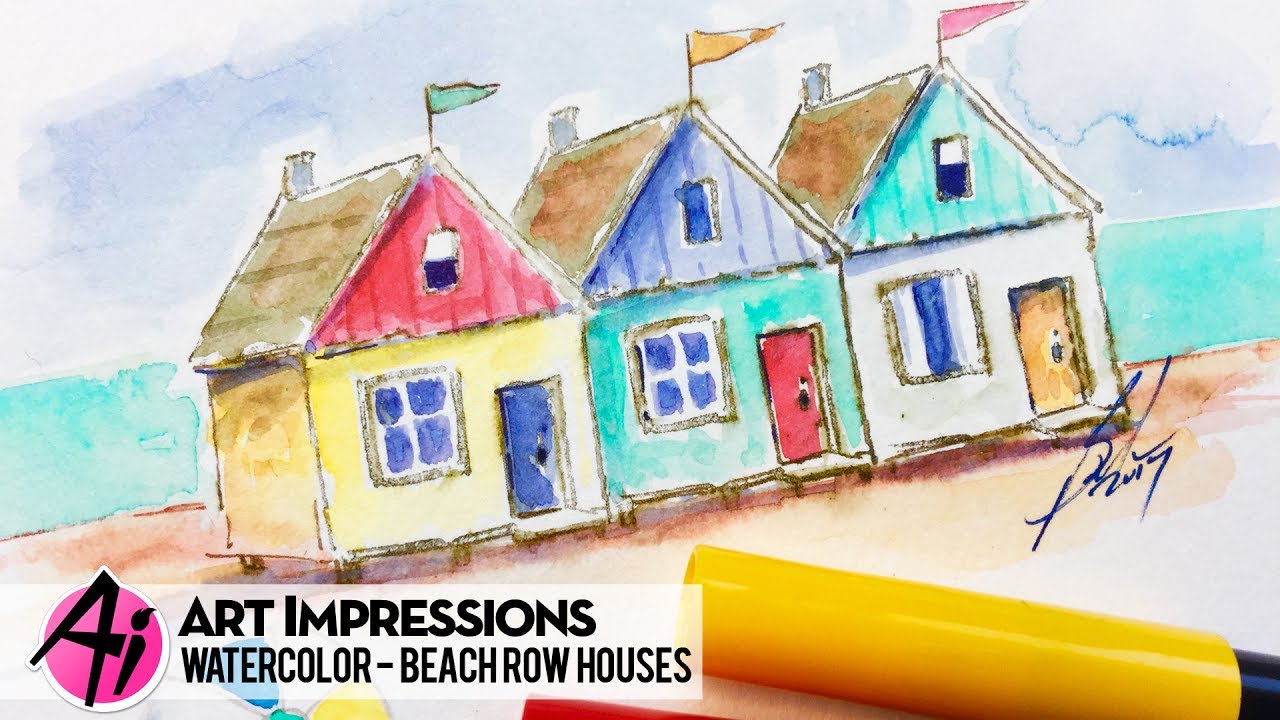 Ai Watercolor - Beach Row Houses