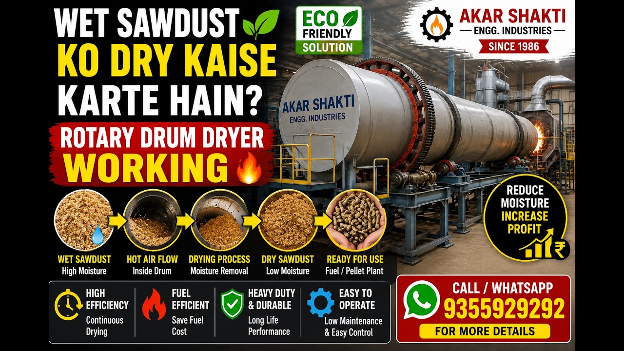 Working || video of rotary drum dryer|| Rotary Drum Dryer Working Principle || AkarShakti|| Saw Dust