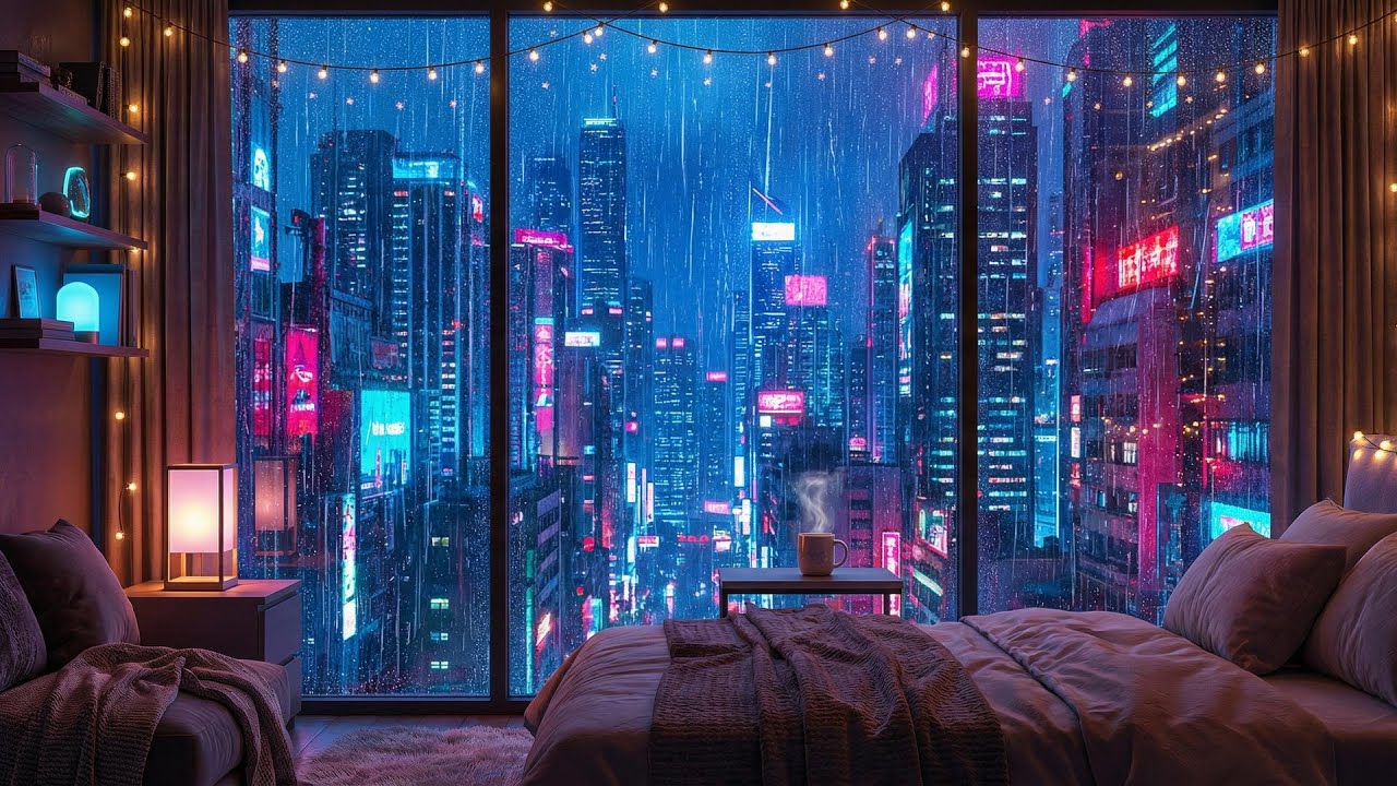 Rainy Cyberpunk Nights ☔ AI Composed Study Music for Late Night