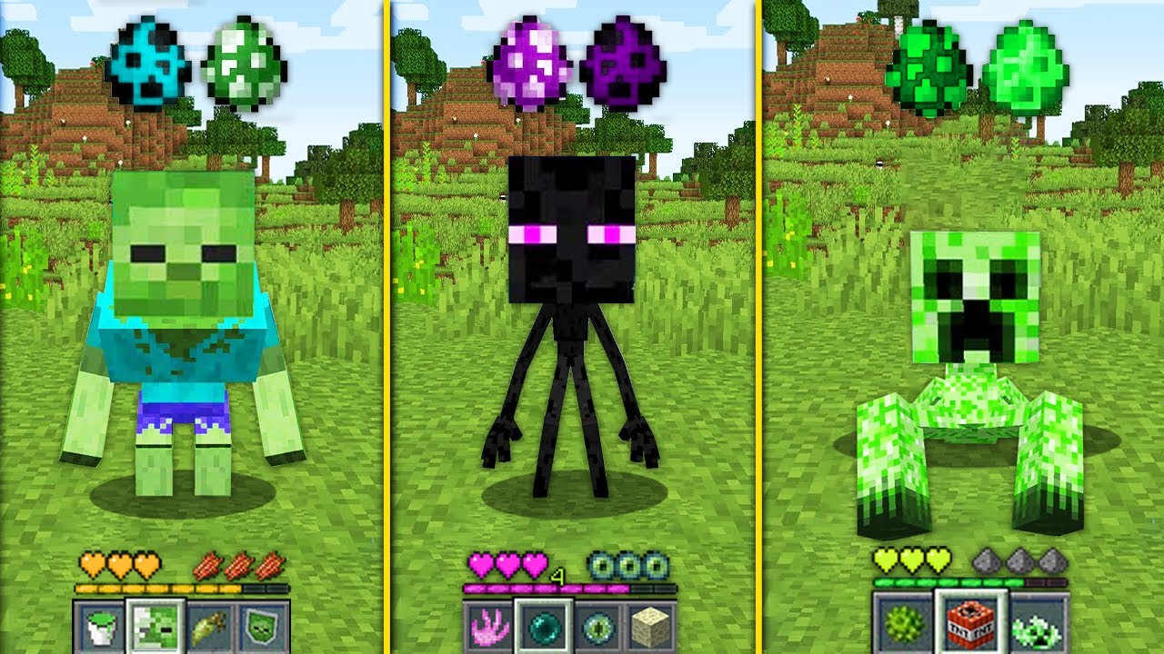 Baby Mutant Mobs from Eggs in Minecraft - How To Play Zombie Enderman Creeper Mutants