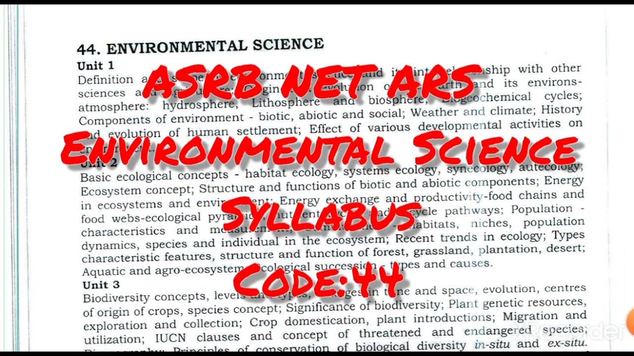 ASRB NET Environmental Science Exam Syllabus||ARS || 2021 Syllabus || Latest Update