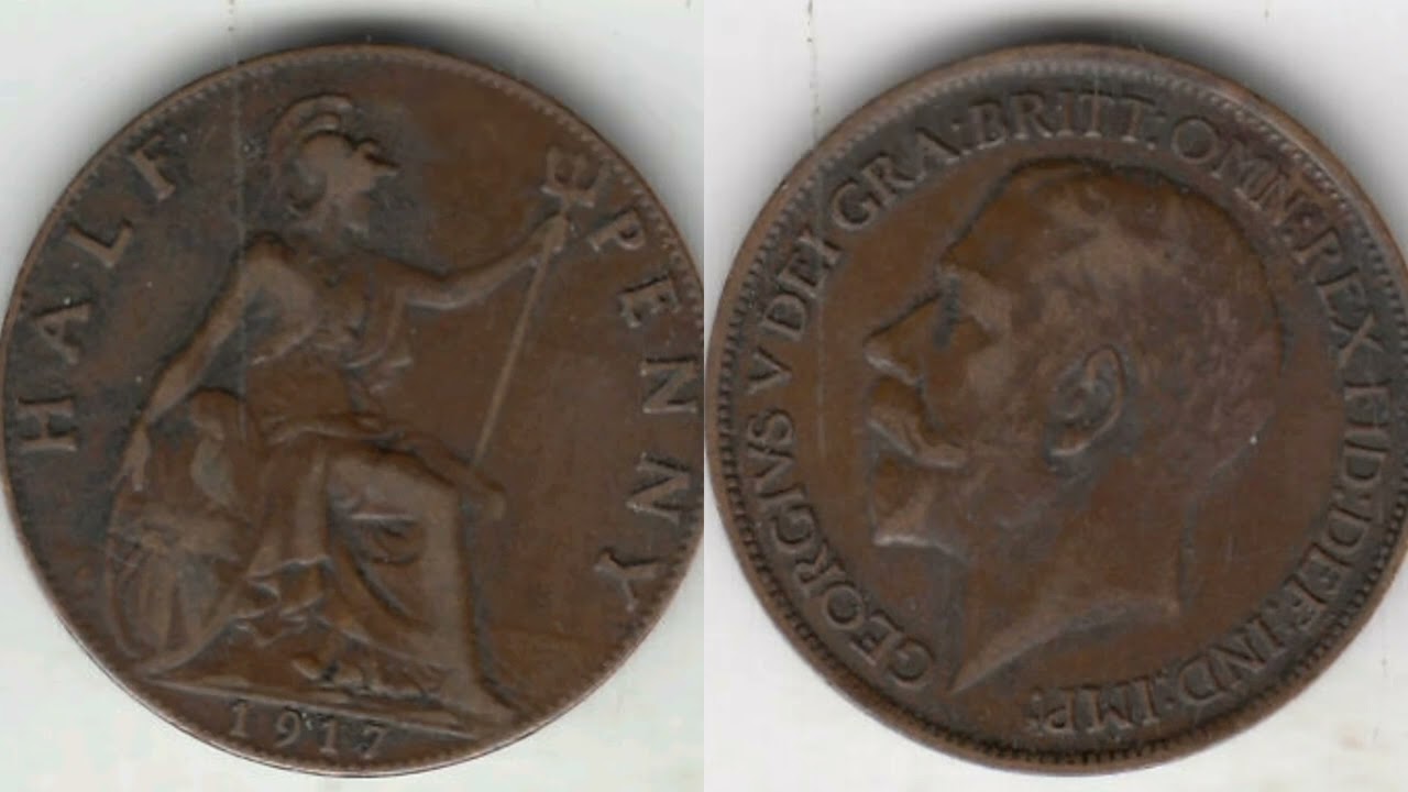 Обзор монеты полпенни 1917 года, Великобритания, король Георг V