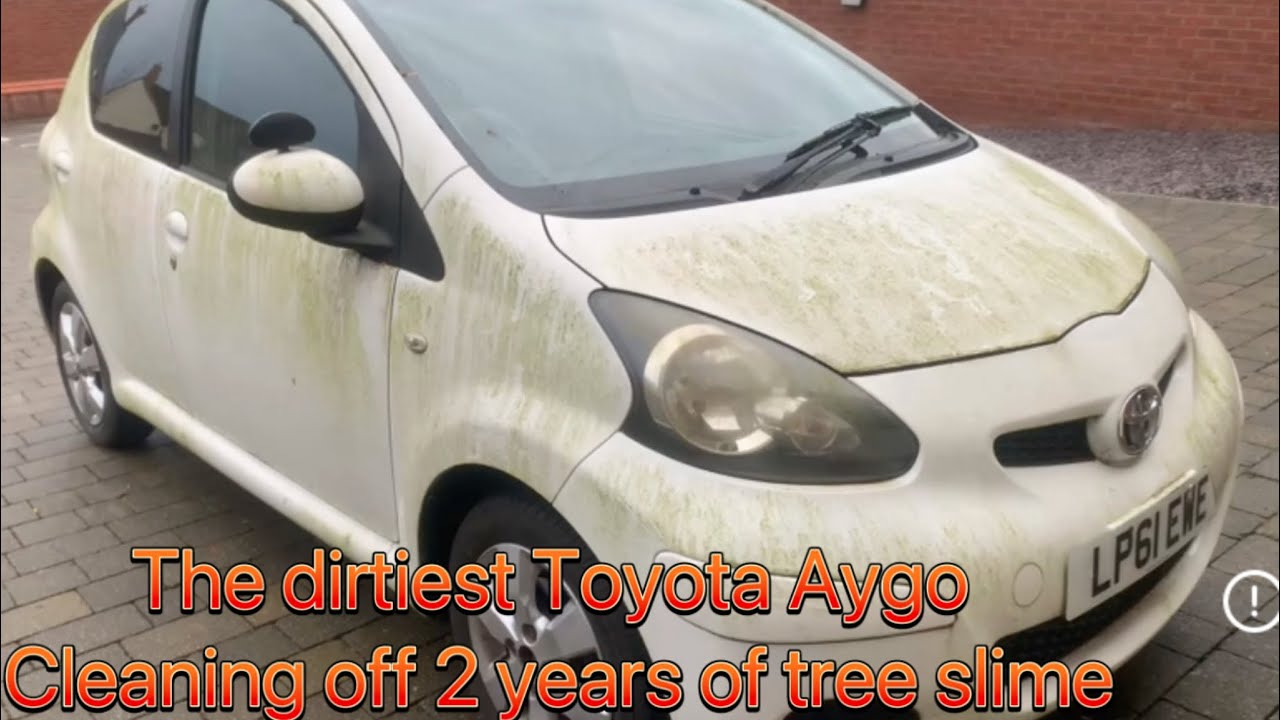 Cleaning 2 years of tree slime & moss off dirtiest Toyota Aygo, great transformation 