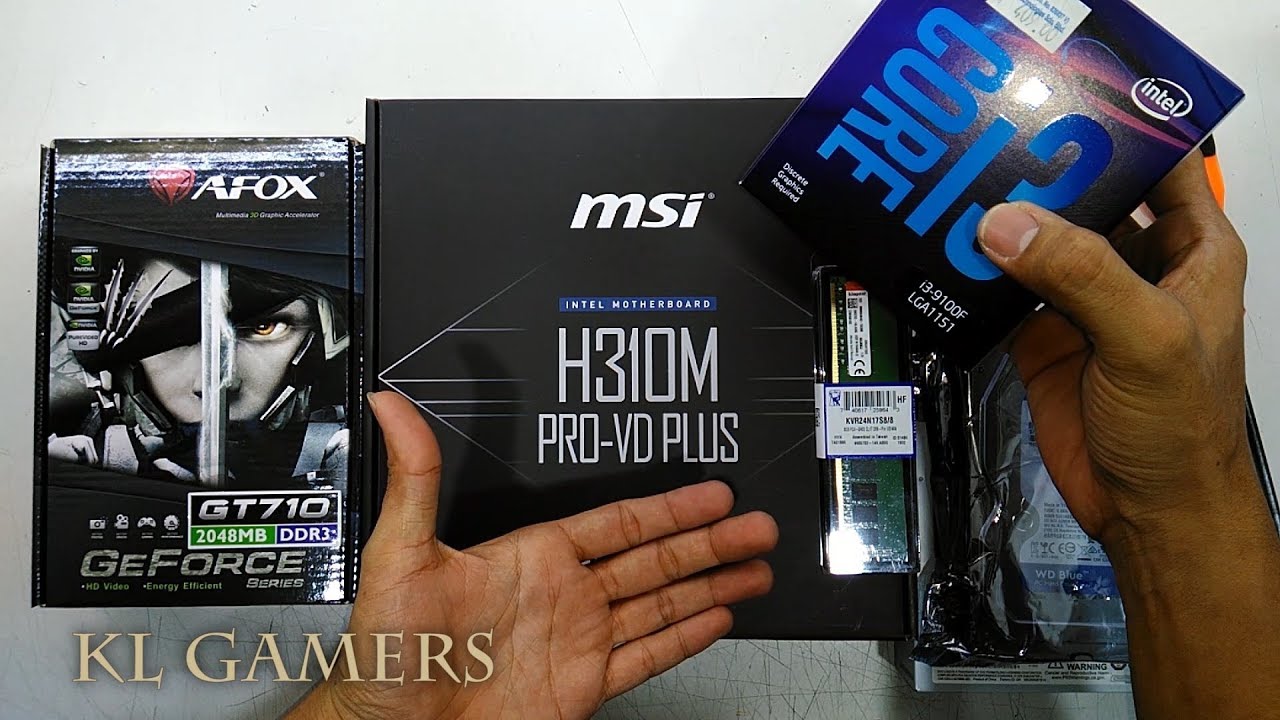 intel Core i3 9100F 8GB DDR4 RAM msi H310M PRO-VD PLUS WD 1TB AFOX GT710 Budget PC Build 2019