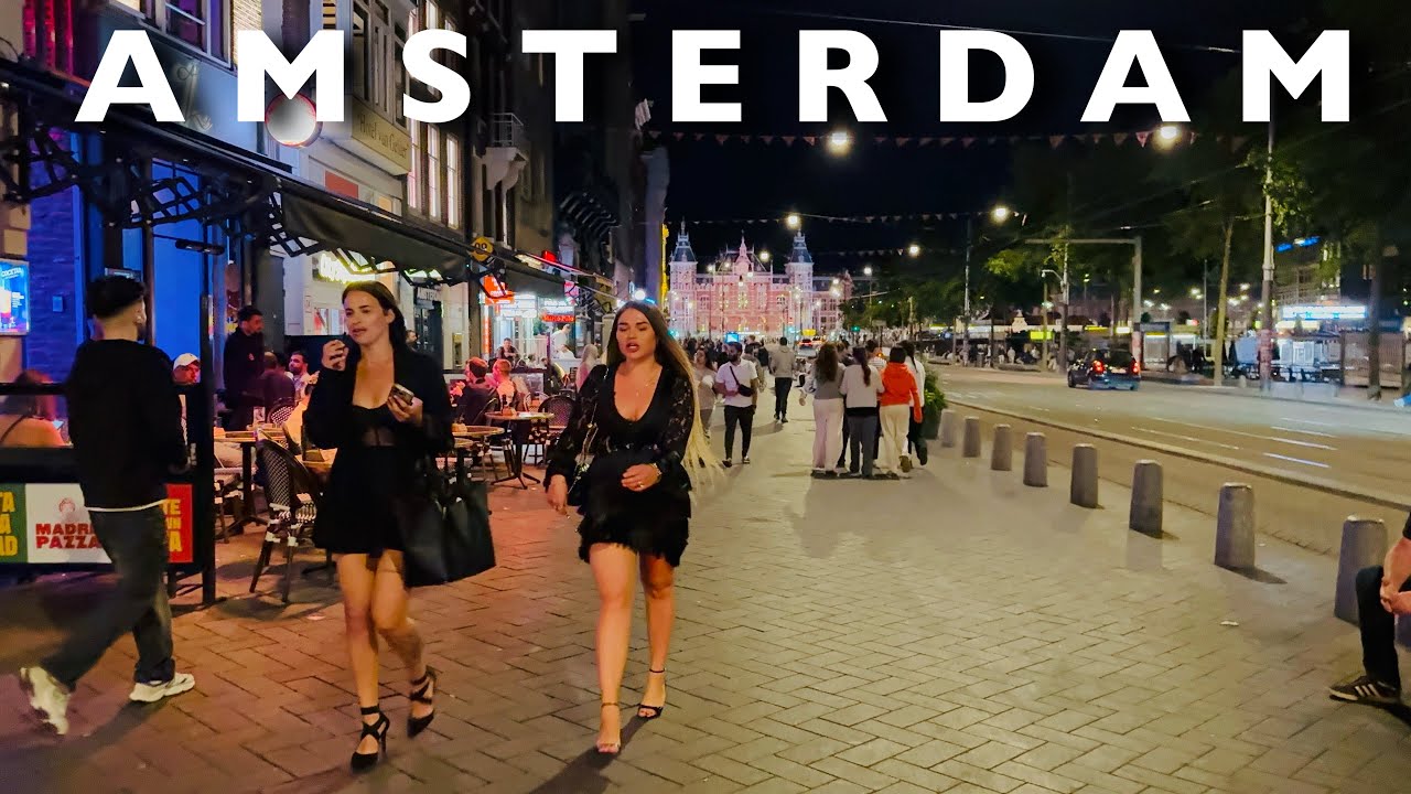  [4K] AMSTERDAM- Night Walk Trough The Hot Spots | Central Metro Station