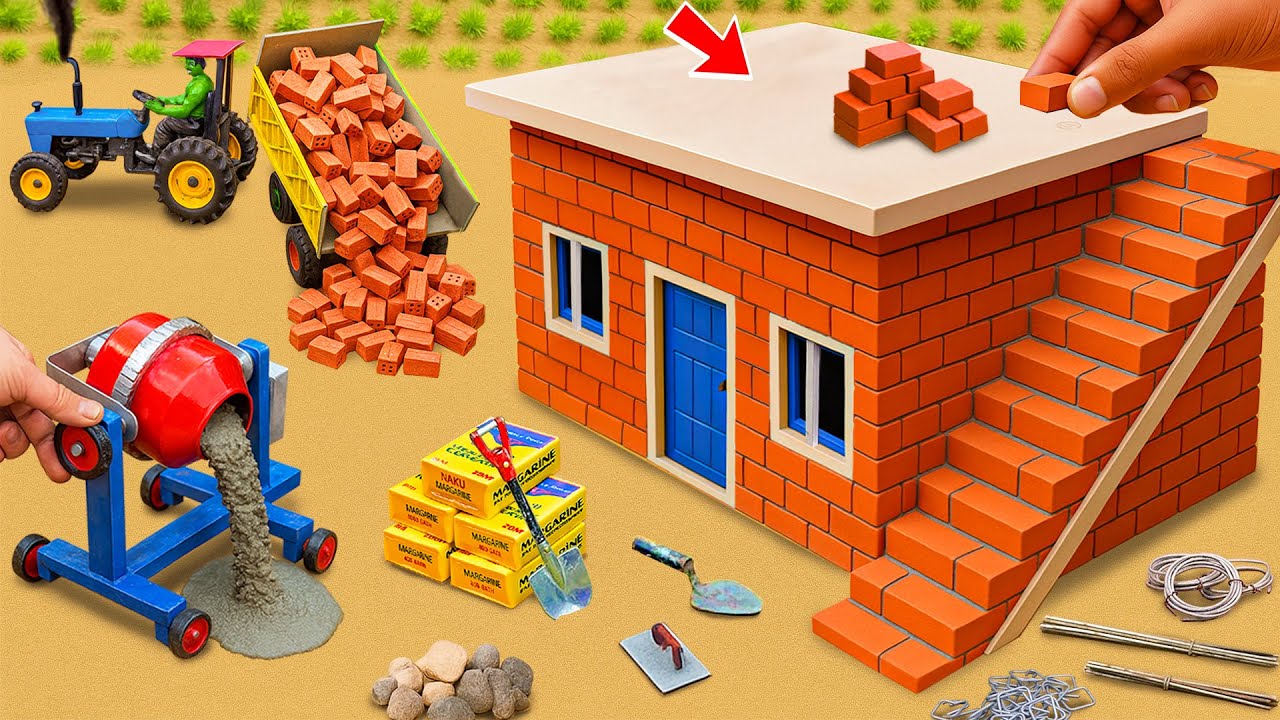 Lightning Hits Pole - DIY Mini House Building with Bricks and Cement Construction Science Project