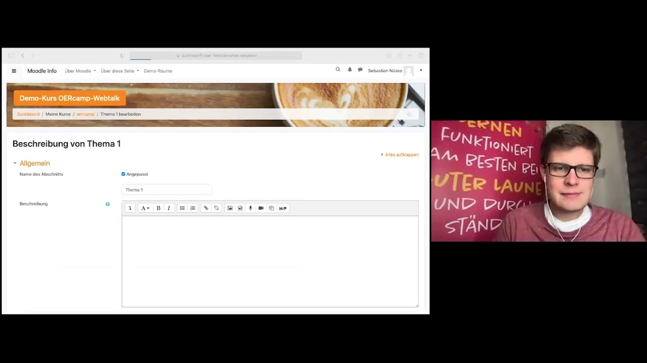Moodle-Kurse ansprechend gestalten | ein #OERcamp-Webtalk mit Sebastian Nüsse