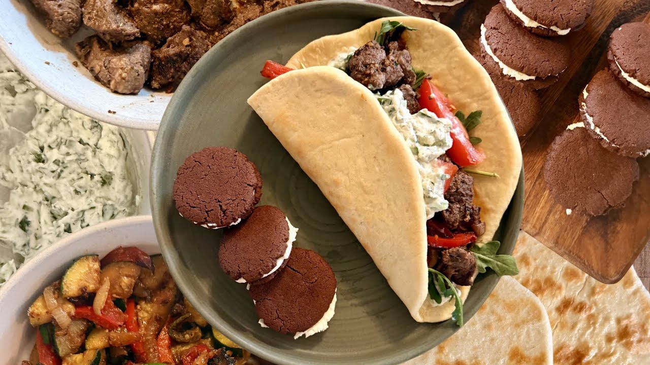 Homemade Sourdough Naan with Greek Beef & Veggie Toppings + Easy DIY Oreo Cookies Recipe