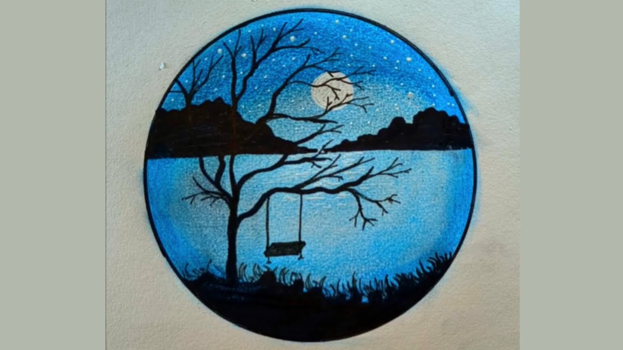 Colorful Night View Scenery || Draw A Scenery Easily With Color. #art #scenery #painting