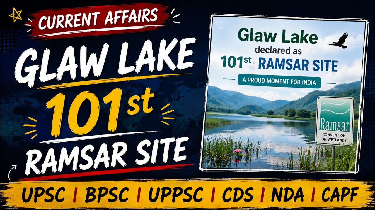 Glaw Lake Declared India's 101st Ramsar Site | Current Affairs 2026 for CDS, NDA, CAPF, BPSC, UPPSC