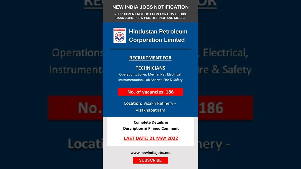 HPCL Recruitment 2022 | Technician Vacancies at Visakh Refinery, Visakhapatnam | Govt Job #shorts