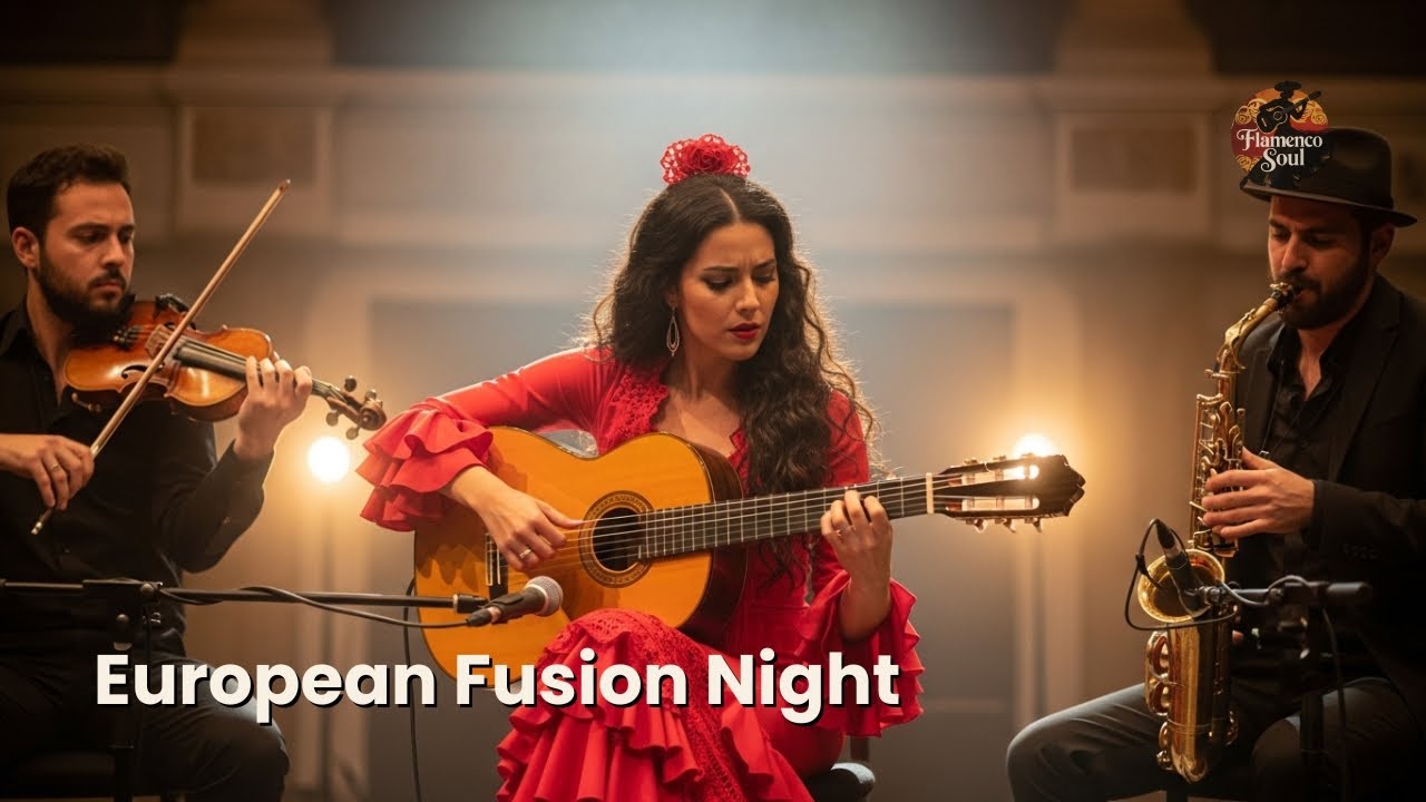 Flamenco Fusion Trio Live – Warm European Night Café Ambience 24/7