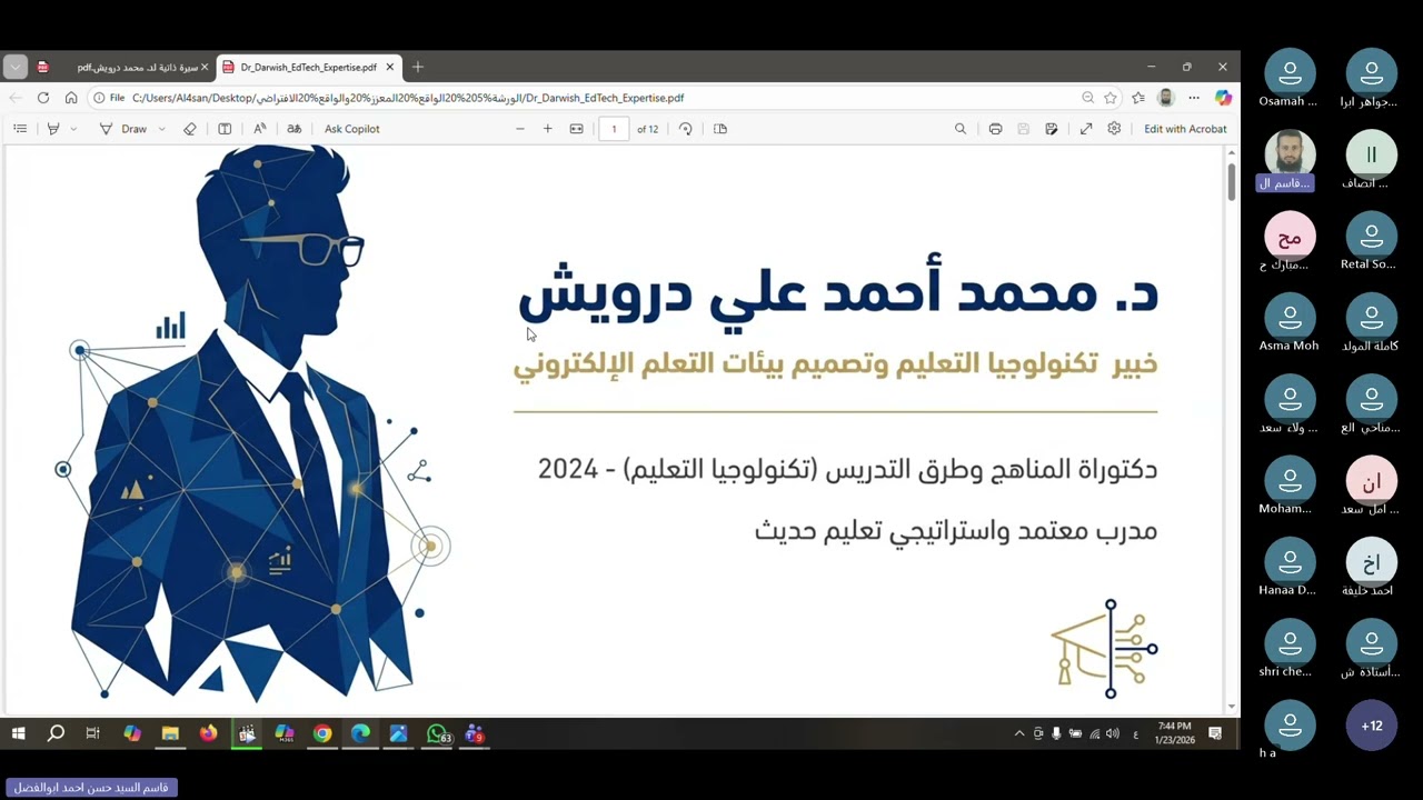 الورشة  5 في مبادرة الواقع المعزز و الافتراضي المدرب المبدع د. محمد درويش مقدم الجلسة أ. ولاء حلاوة 
