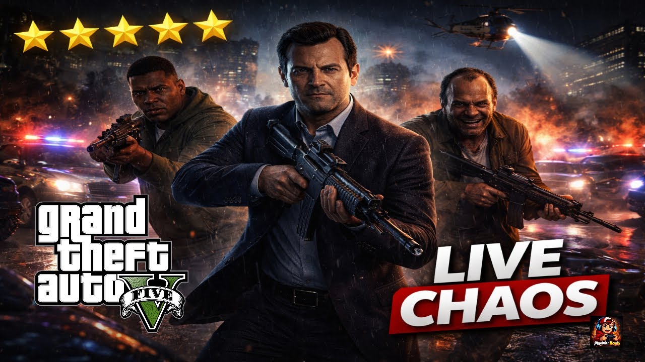 GTA 5 LIVE 🔴 5 Star Wanted Level Chaos with Michael, Franklin & Trevor