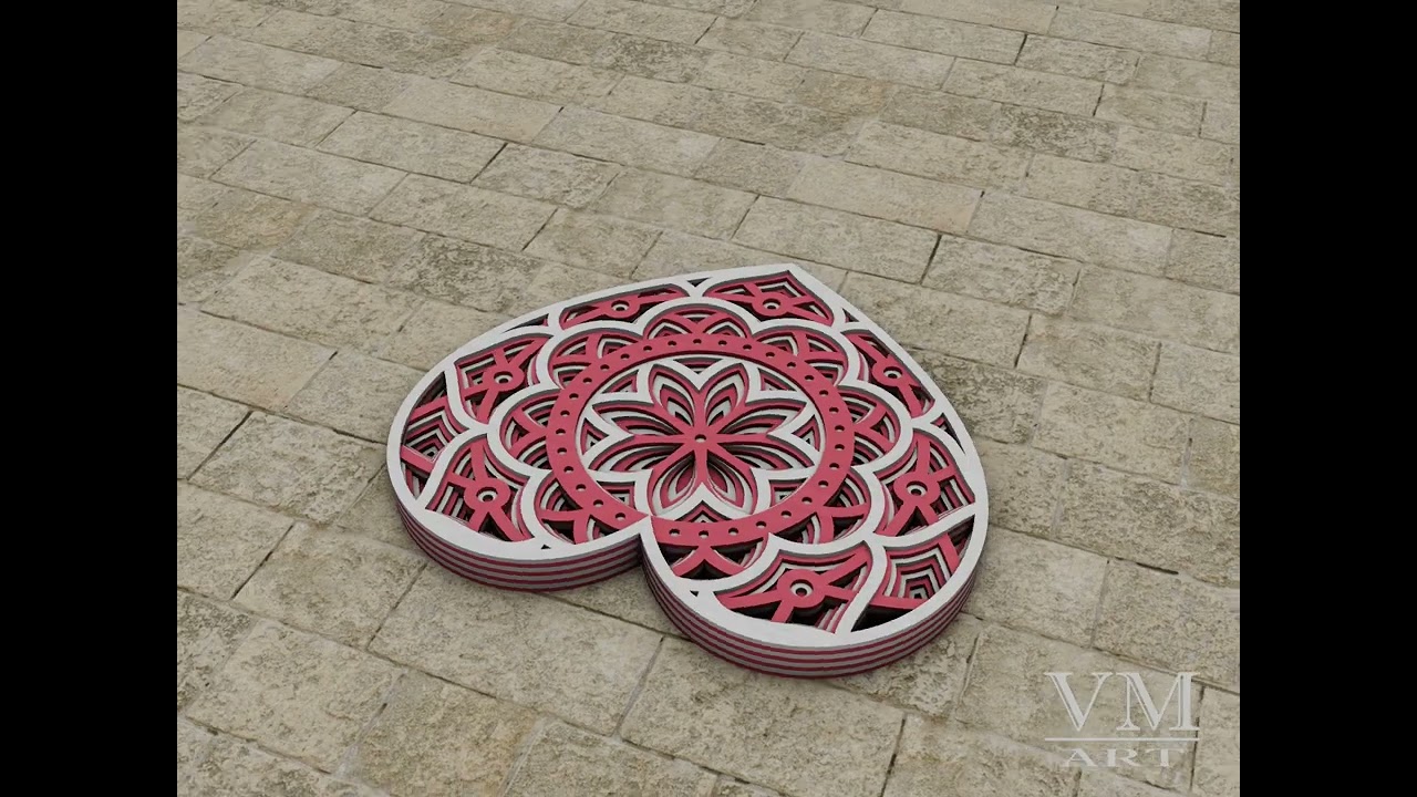 D02 - Layered Heart SVG File, 3D Heart Mandala DXF