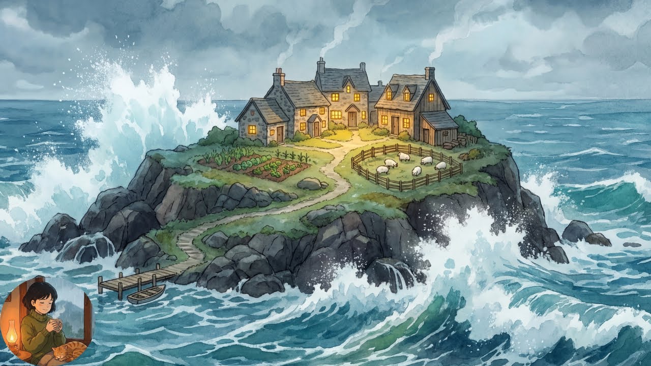 Cozy Island Life in the Middle of the Sea ASMR (No Talking) – Waves, Rain & Family Home Ghibli Style