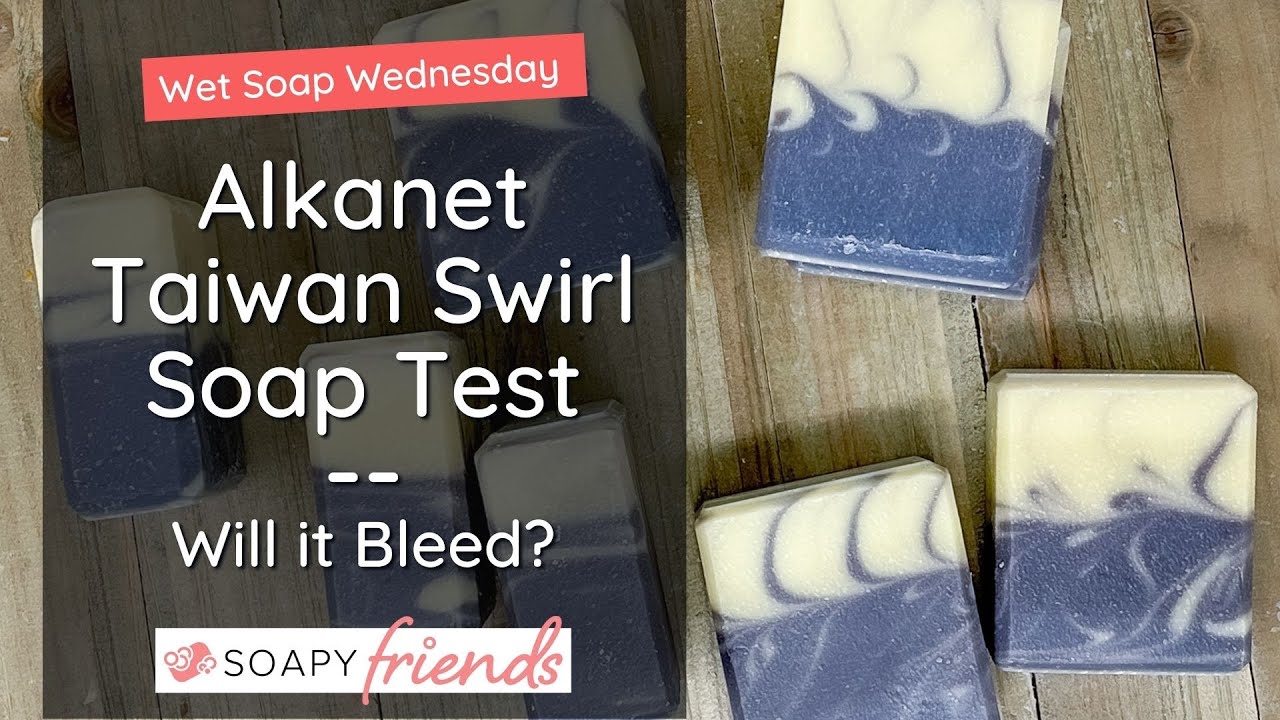 Alkanet Color Test with Taiwan Swirl   Cold Process soap with botanical colorants