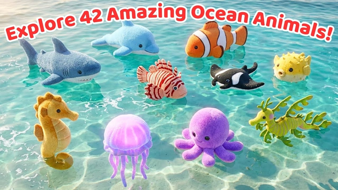 42 морских животных для детей 🌊 Акулы, киты, дельфины и другие | Изучаем названия и звуки морских...