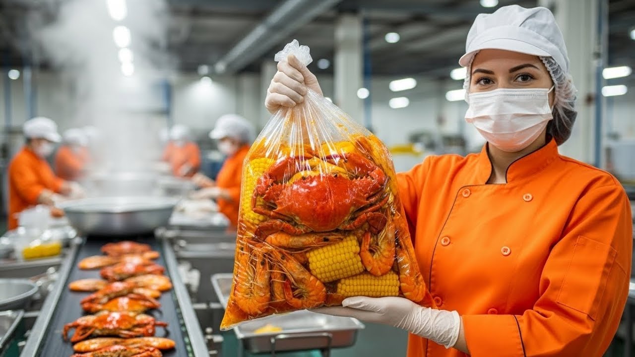 Inside a Modern Seafood Boil Factory -- From Raw Seafood to Packaged Meal | Food Factory