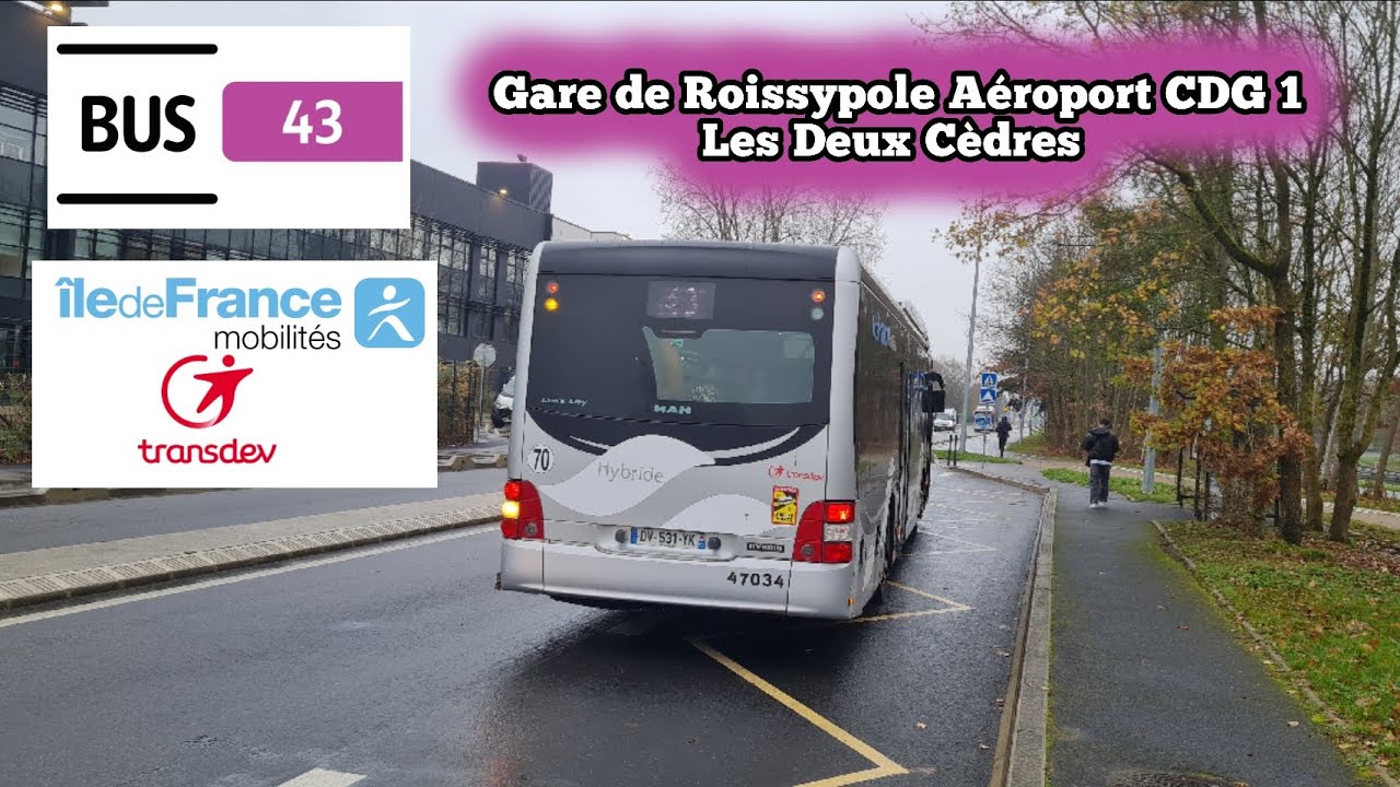 bus 43 Transdev man lion's city Hybride de Roissypole Aéroport CDG 1➡️Les Deux Cèdres