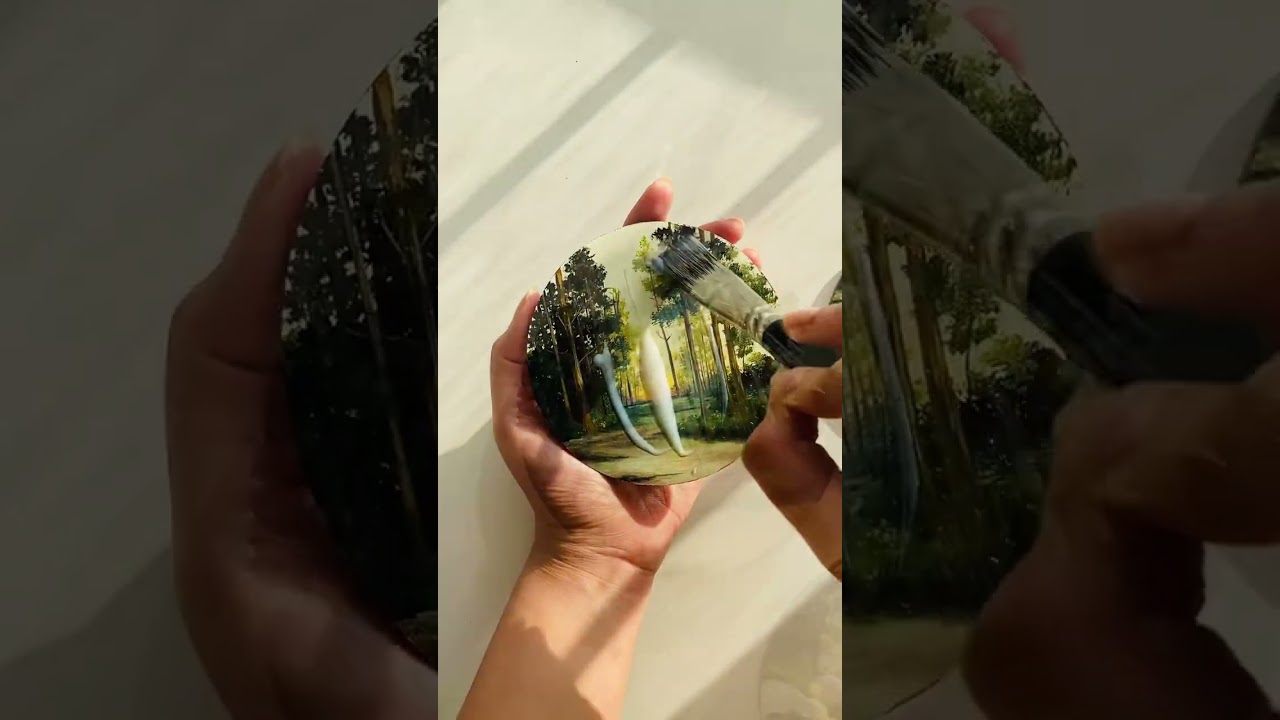 Varnishing coasters ✨ #art #acrylicpainting #artist #landscape #artandcraft #coaster #slowmotion