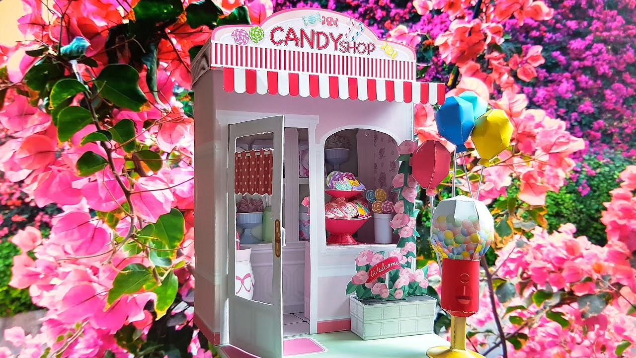 Candy shop miniature house made of paper - Canon Creative park DIY dollhouse kit