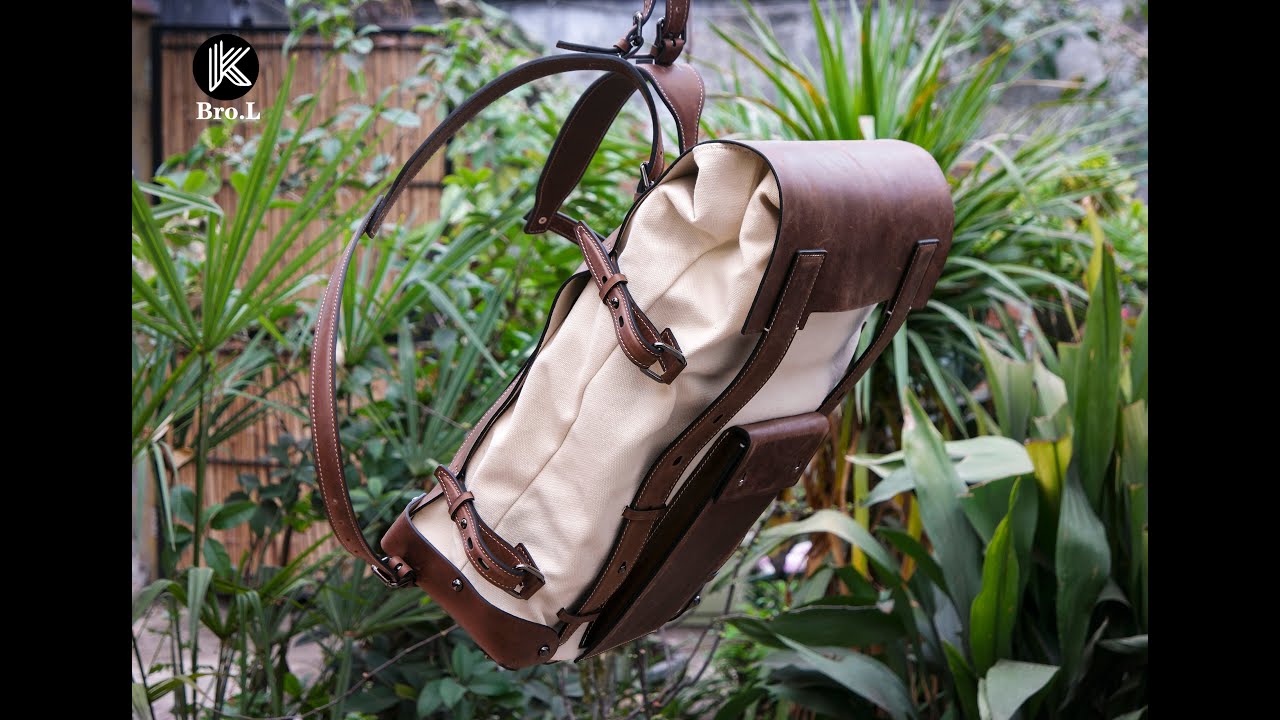 Leather knapsack  handmade knapsack pattern waxed canvas backpack travel ncamping hiking