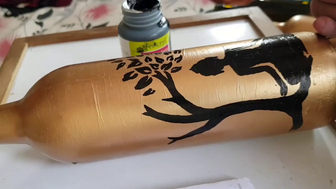 Glass Bottle Painting-2| How To Make A Beautiful Showpiece From Glass Bottle| DIY| Home Decor|