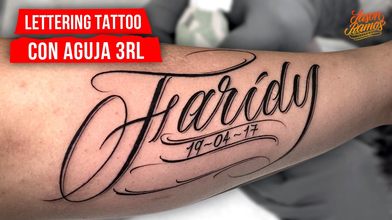 Lettering TATTOO con Aguja de Línea 3rl Tatuaje en el Brazo // Puntillismo de Arrastre / Whipshading