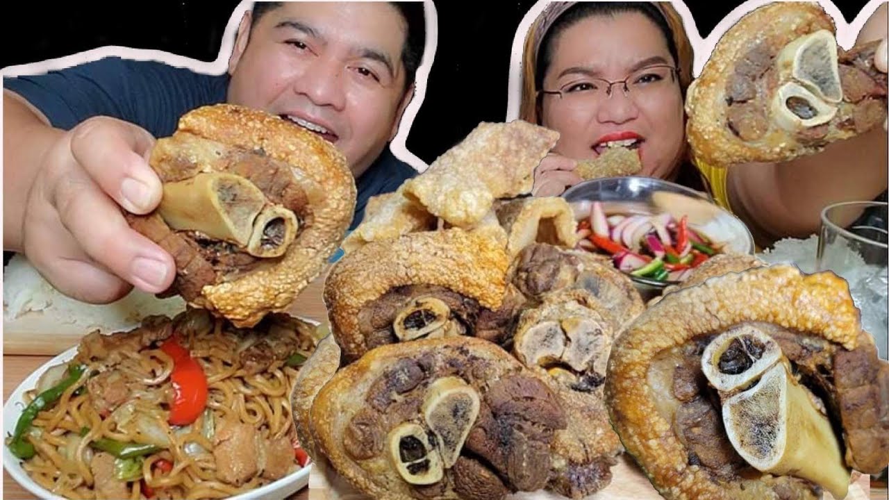 SLICED CRISPY PATA, CRISPY PORK SKIN CHICHARON & PANCIT CANTON | Mukbang Philippines