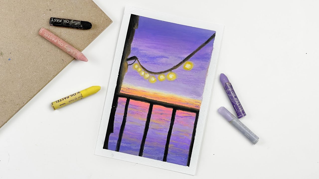 menggambar dan mewarnai pemandangan sunset night light