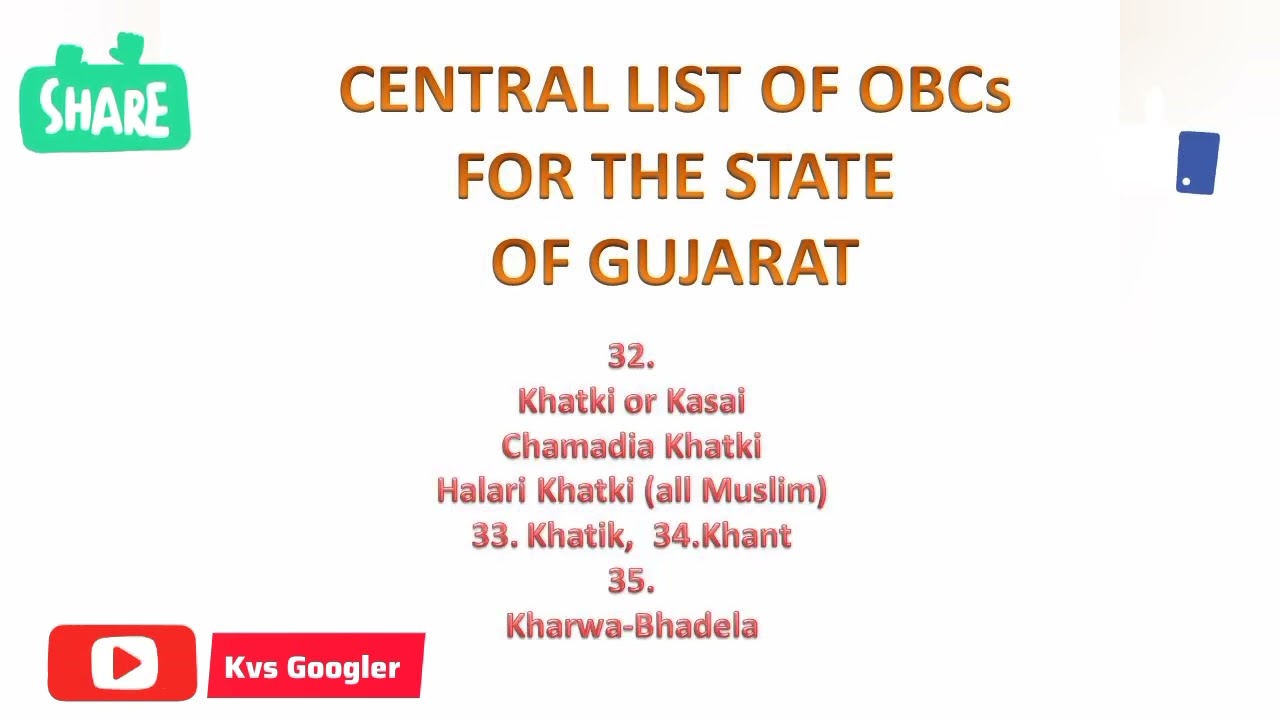 CENTRAL LIST OF OBC FOR THE STATE OF GUJARAT