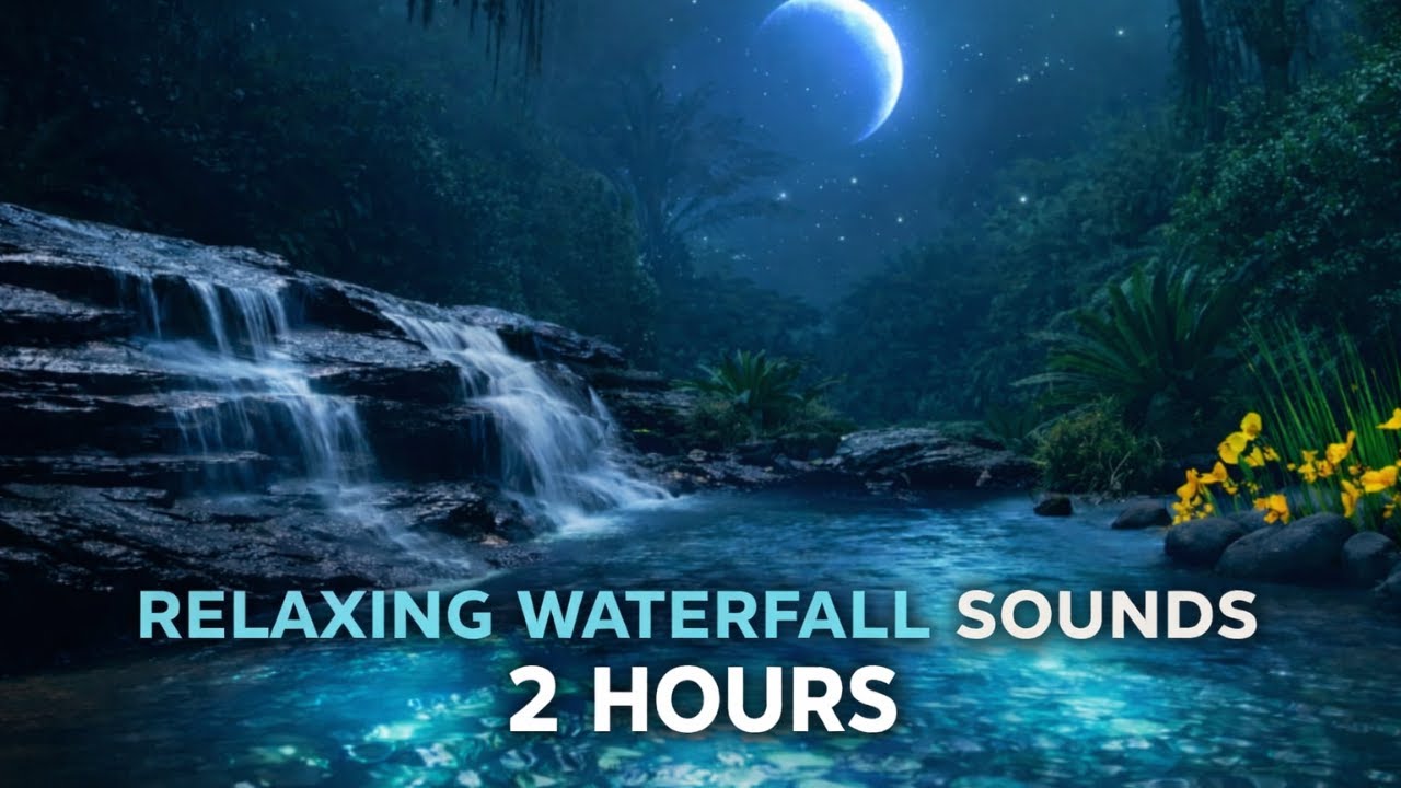 Bioluminescent Waterfall 🌙 2 Hours of Pure Water Sounds (NO MUSIC)