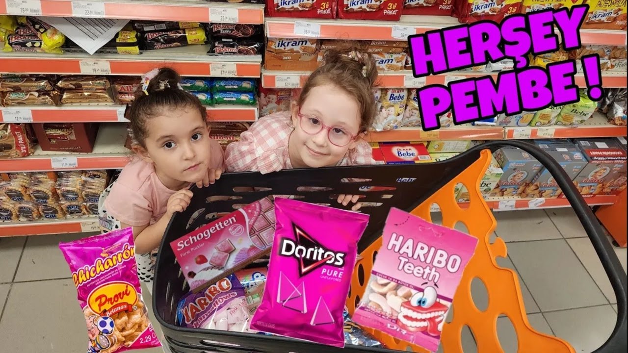 BAHAR VE BANU ALYA İLE TÜM GÜN HERŞEY PEMBE MARKET ALIŞVERİŞİ !  ماما جابت بيبي - جنى مقداد | طيور