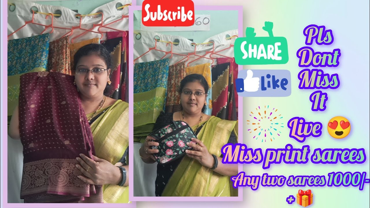 Gnanavika Collections 🥻💝 is live miss print sarees live 550/- any two sarees 🥻1000/-+🎁 dont miss it.