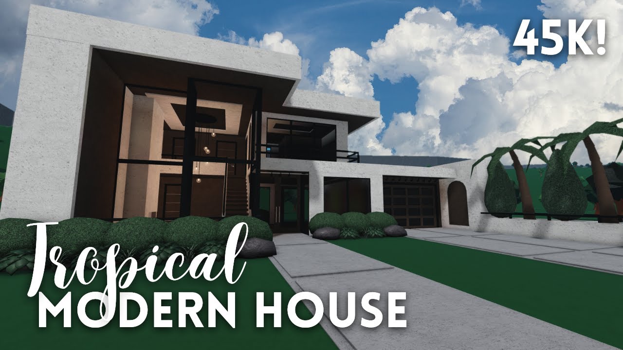 [ roblox bloxburg ] 🌳 two story modern tropical house - 45k! ꒰ exterior build ꒱ - itapixca builds