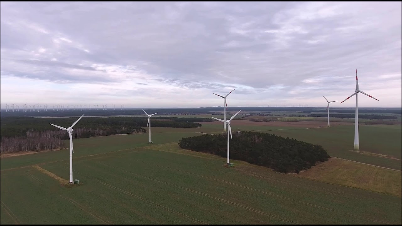 Wind Farm with Enercon E-70 and E-40 wind turbines from the air