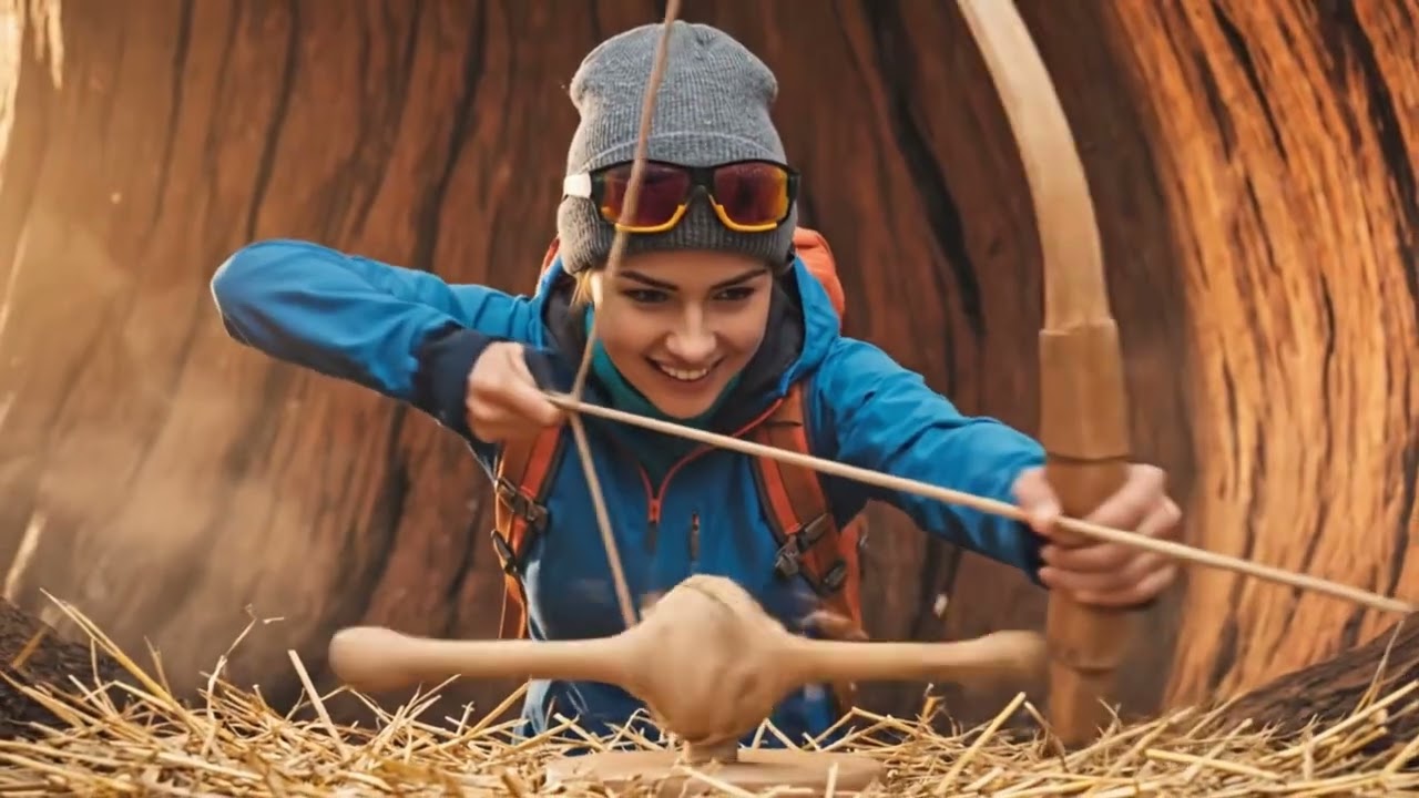 Fire in a Hollow Redwood Shelter | Bow Drill Success as the Storm Hits
