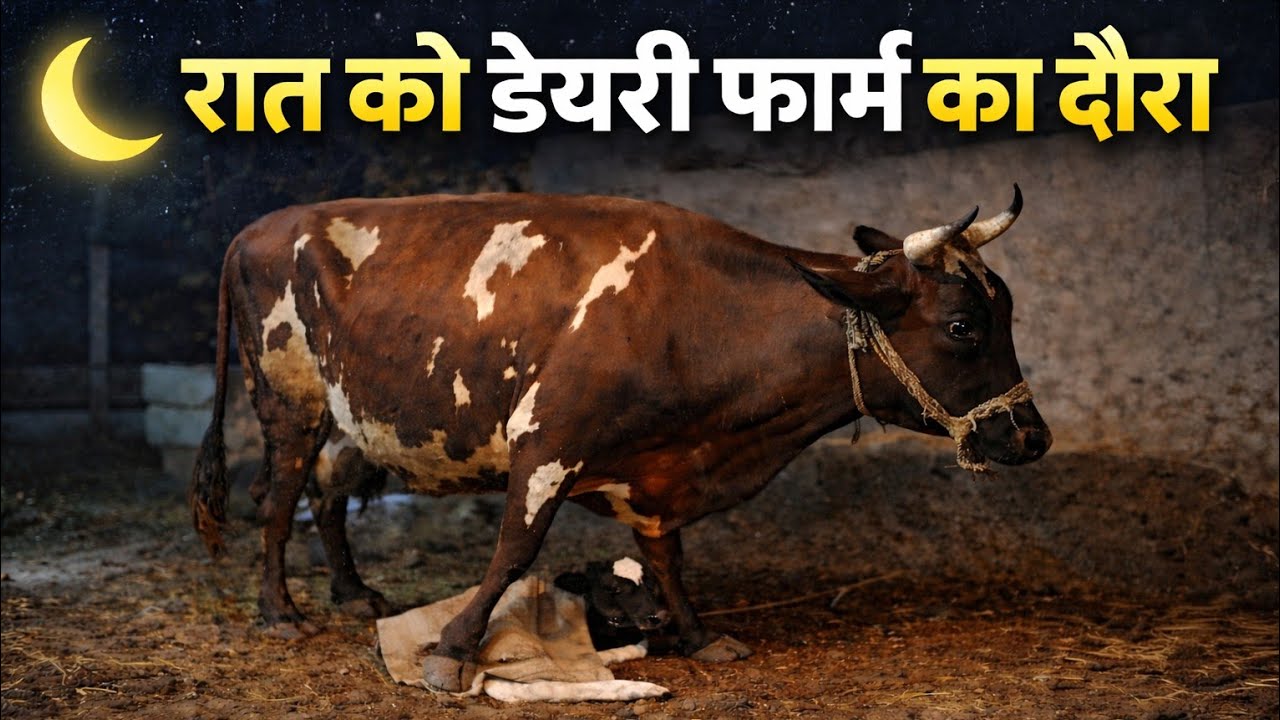 रात को फार्म का दौरा गाय बच्चे की रक्षा कैसे करती है 🐄🐄🐮