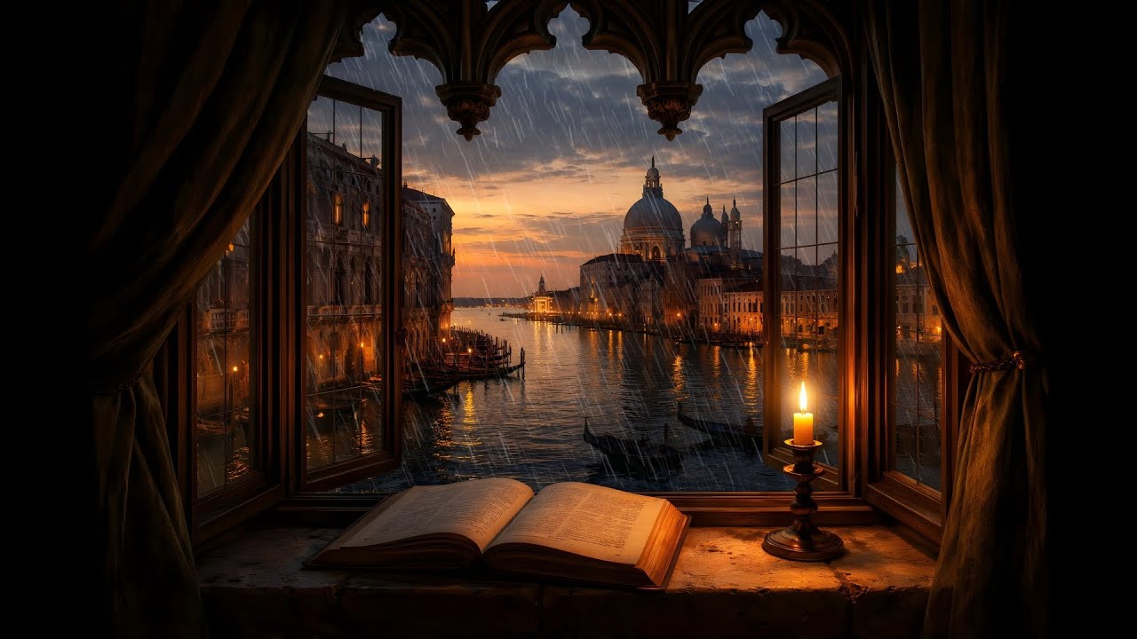 Rain Sounds for Studying and Deep Focus – Ambient Venice Inspired Fantasy Port City (8 Hours)