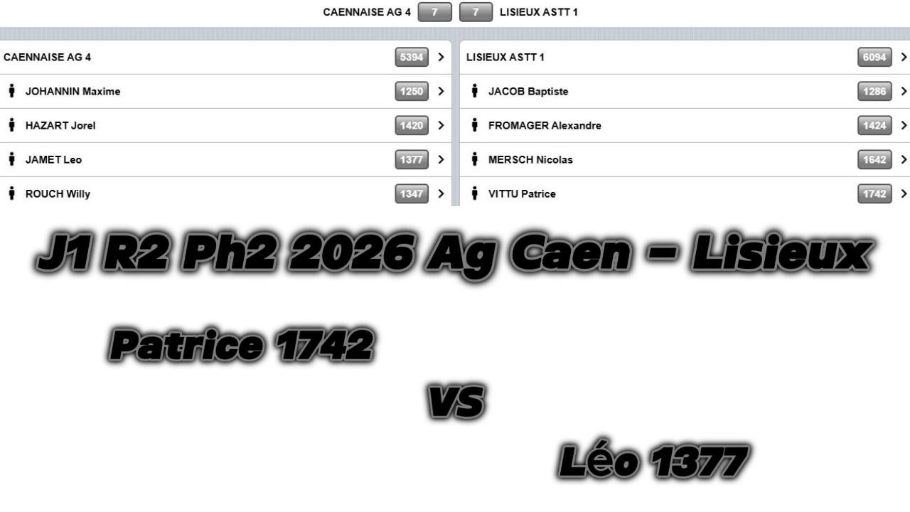J1 championnat R2 phase 2 2026 - Patrice contre Léo