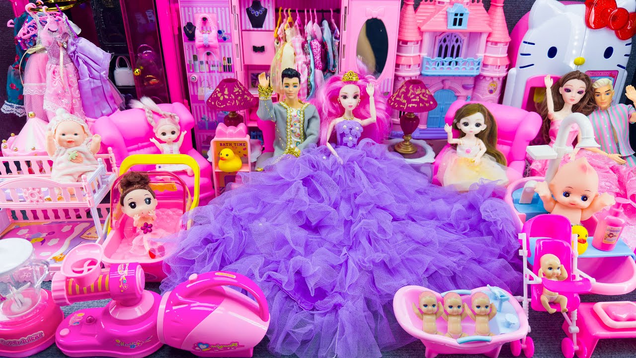 22 Minutes Satisfying Unboxing Royal Barbie Princess Cozy Bedroom Dress Up Playset ASMR Review