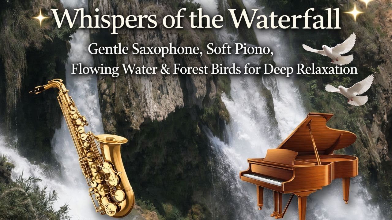Whispers of the Waterfall–Gentle Saxophone,Soft Piano,Flowing Water&Forest Birds for Deep Relaxation
