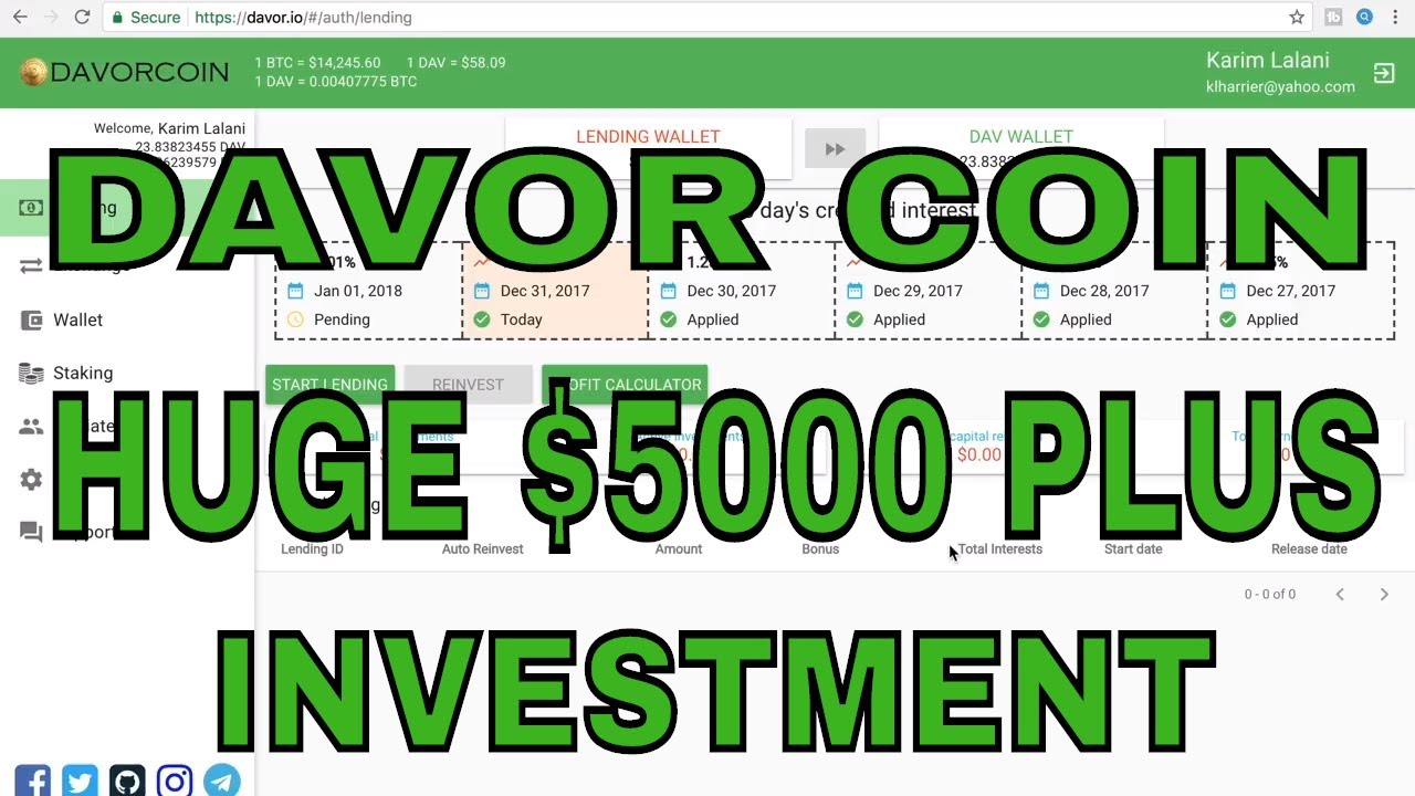 Davor Coin Huge $5000 Plus Investment To Lending Platform