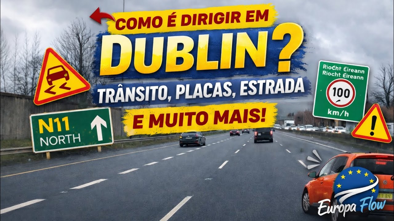 Como é dirigir em Dublin?Estradas, placas, trânsito e o famoso clima irlandês. Vem comigo! 
